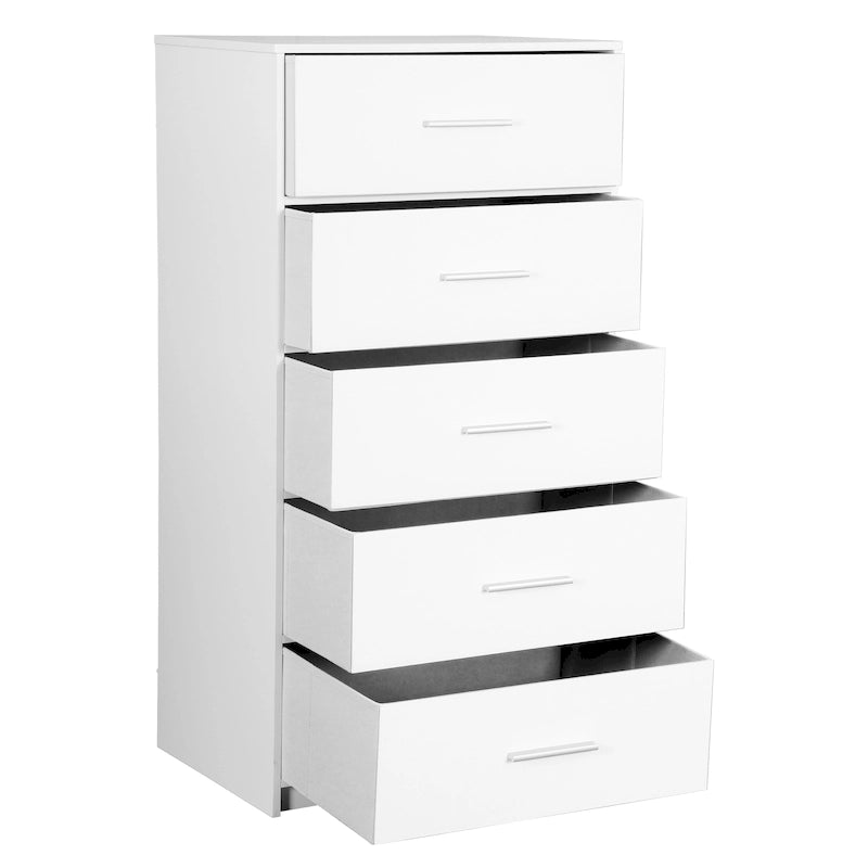 Commode moderne à 5 tiroirs en tissu avec cadre en bois robuste