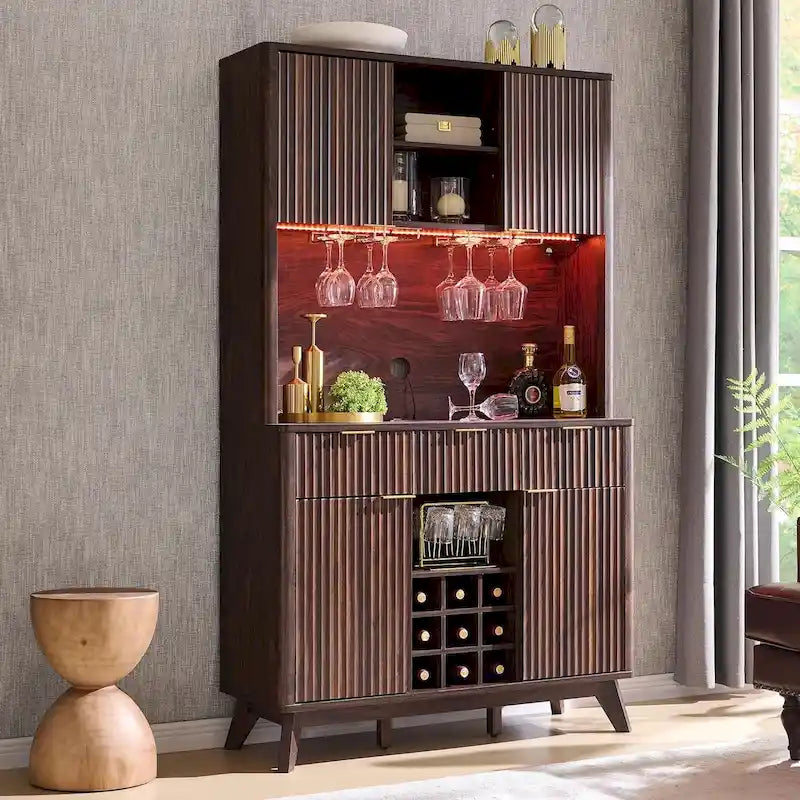 Meuble de bar à vin 72, meuble de bar à café moderne en bois avec lumières LED - N/A