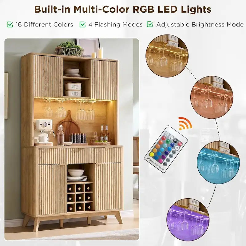 Meuble de bar à vin 72, meuble de bar à café moderne en bois avec lumières LED - N/A
