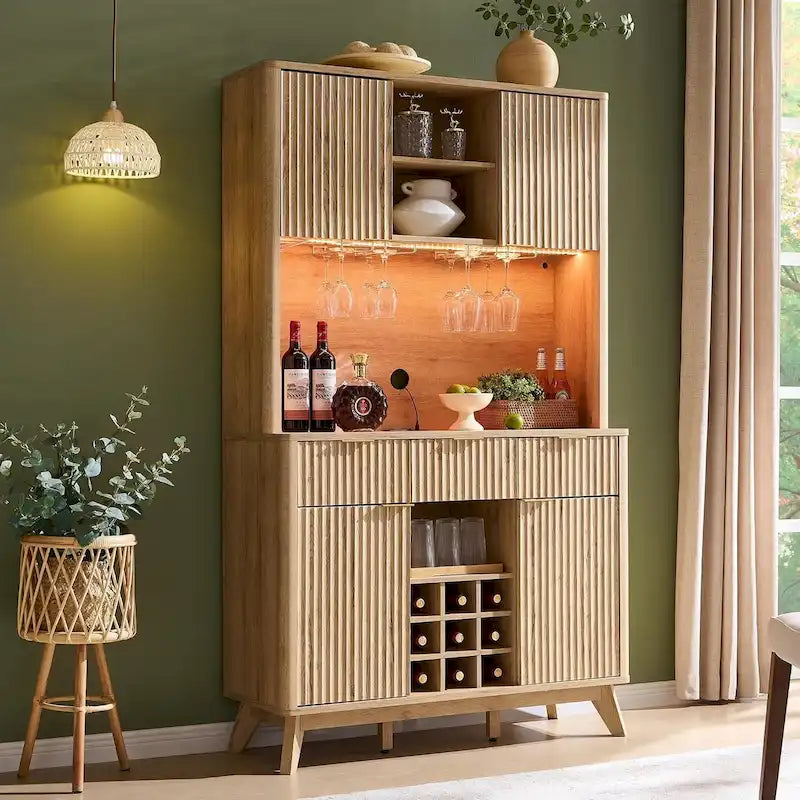 Meuble de bar à vin 72, meuble de bar à café moderne en bois avec lumières LED - N/A