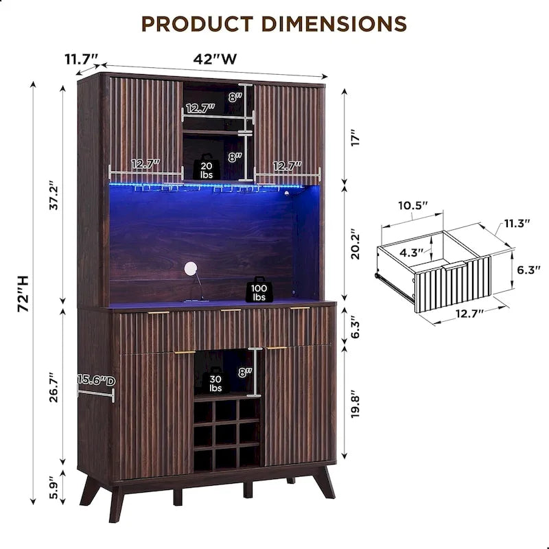Meuble de bar à vin 72, meuble de bar à café moderne en bois avec lumières LED - N/A