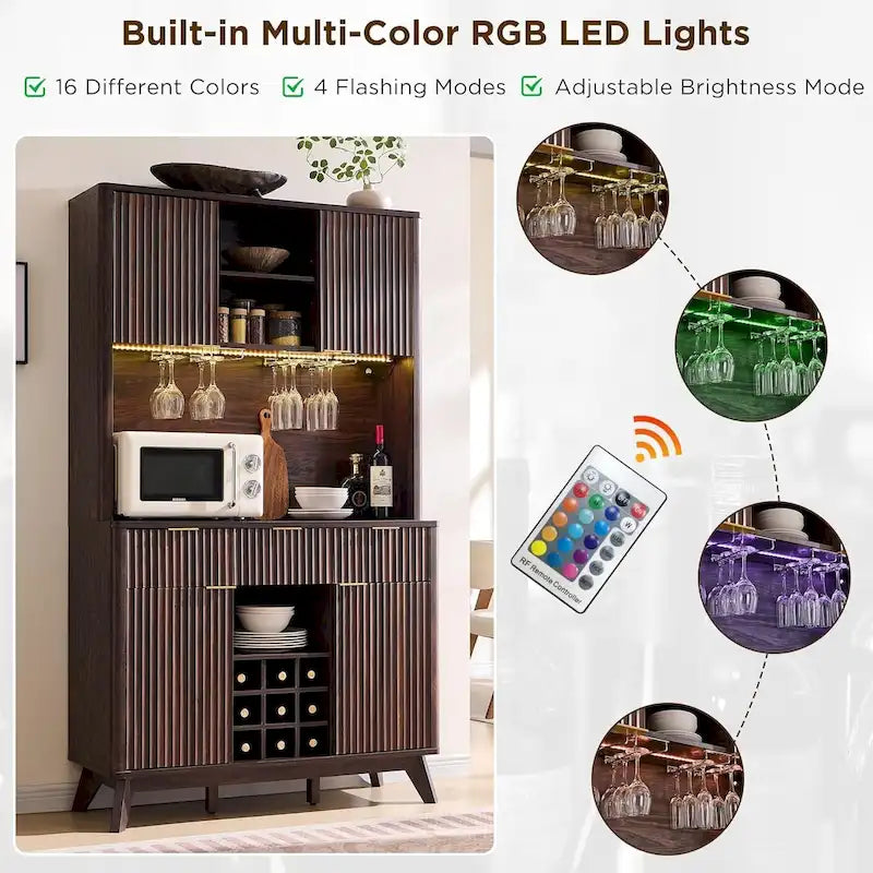 Meuble de bar à vin 72, meuble de bar à café moderne en bois avec lumières LED - N/A