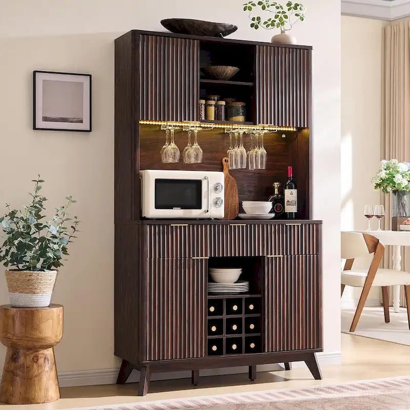 Meuble de bar à vin 72, meuble de bar à café moderne en bois avec lumières LED - N/A