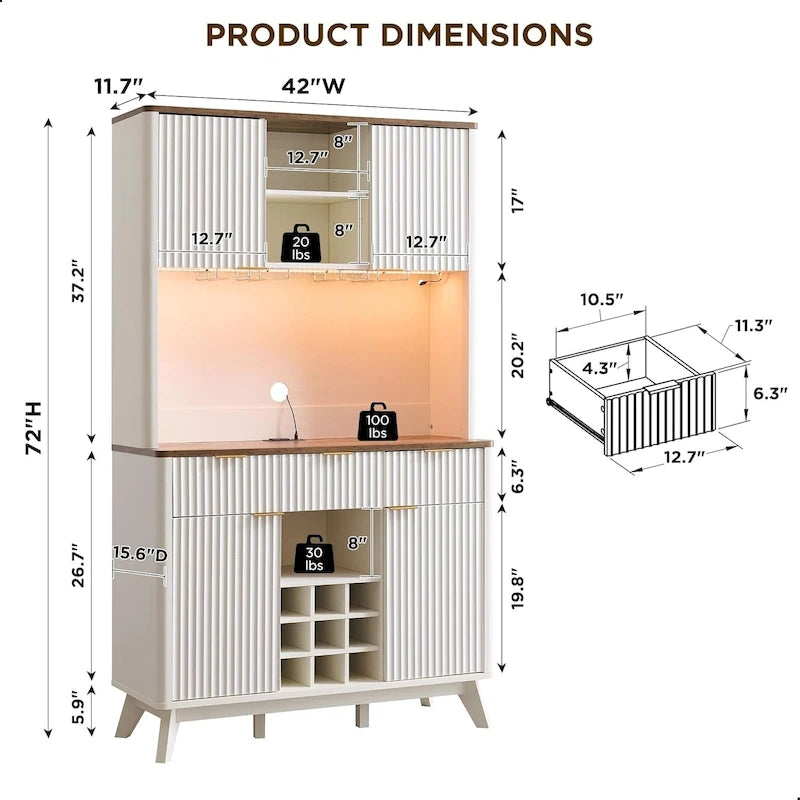 Meuble de bar à vin 72, meuble de bar à café moderne en bois avec lumières LED - N/A