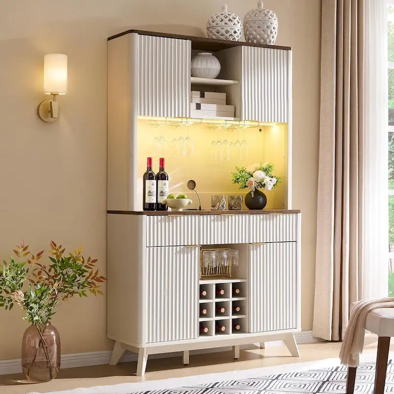 Meuble de bar à vin 72, meuble de bar à café moderne en bois avec lumières LED - N/A
