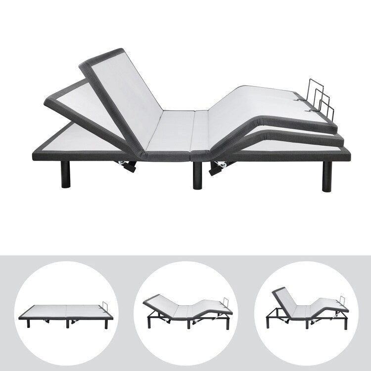 Sommier réglable anti-douleur, électrique avec massage de tête et de pieds inclinable à 3 vitesses, télécommande sans fil, chargeur ports USB