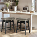 Tabourets de bar 24 pouces en bois massif avec coussin en tissu lin/similicuir, lot de 2