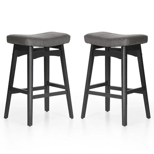 Tabourets de bar 24 pouces en bois massif avec coussin en tissu lin/similicuir, lot de 2