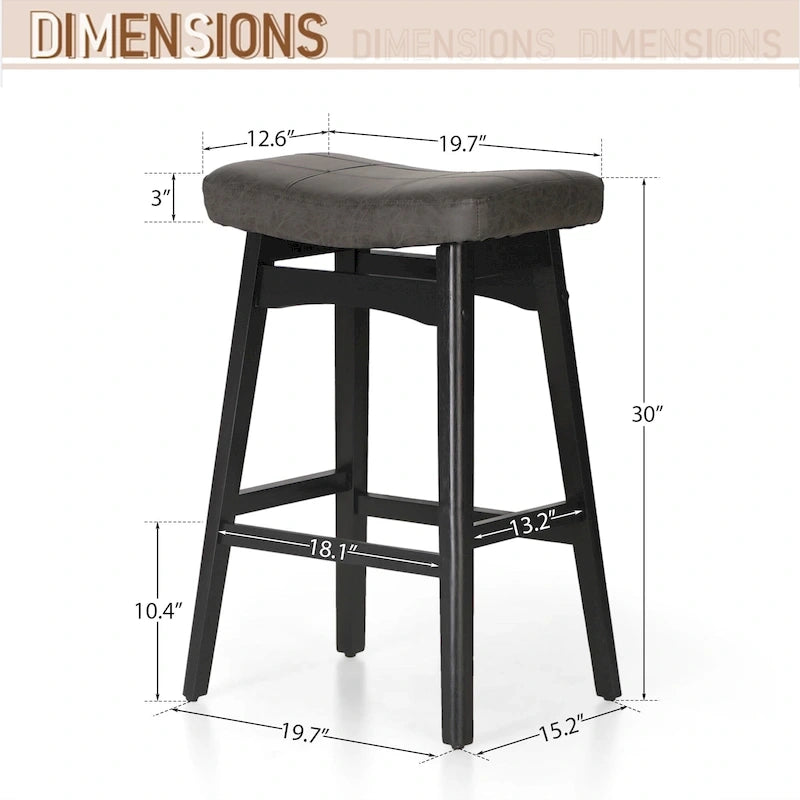 Tabourets de bar 24 pouces en bois massif avec coussin en tissu lin/similicuir, lot de 2
