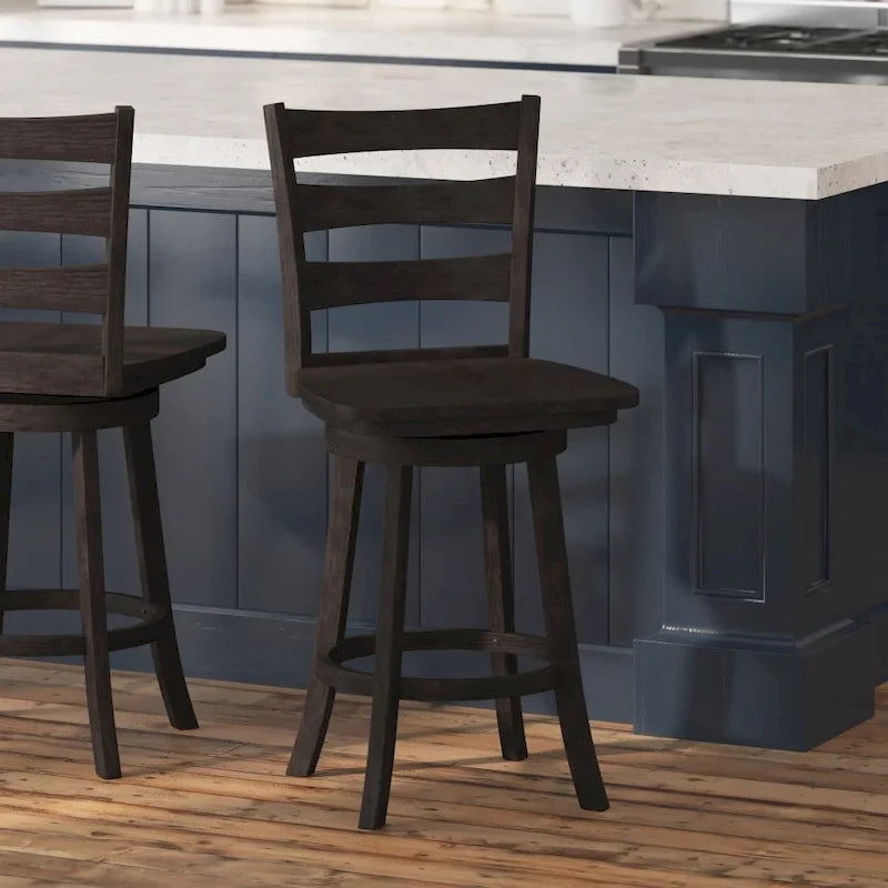 Tabouret de comptoir pivotant en bois à dossier échelle avec repose-pieds