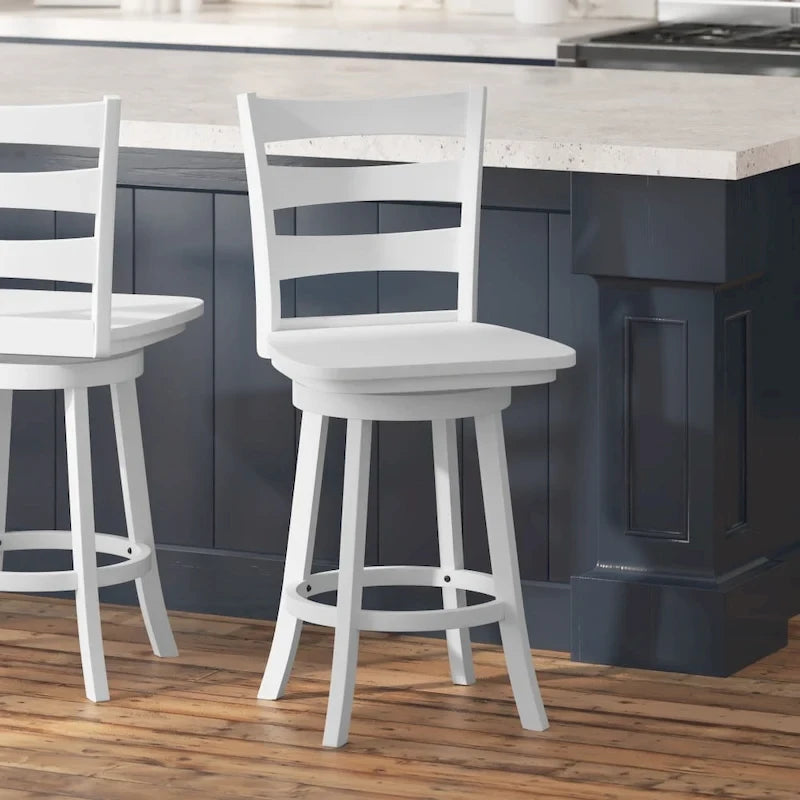 Tabouret de comptoir pivotant en bois à dossier échelle avec repose-pieds