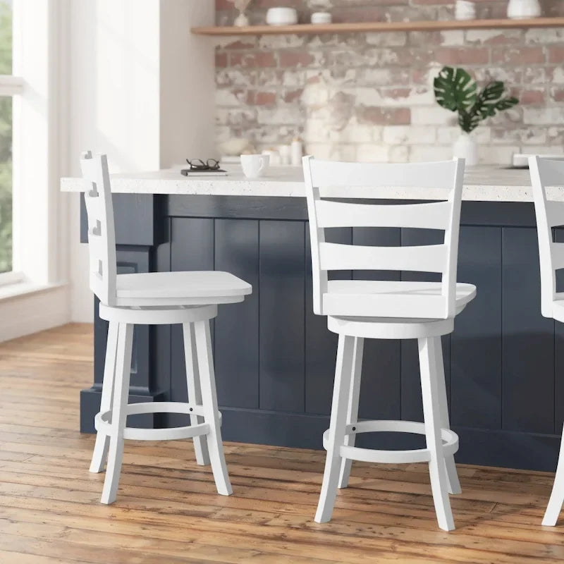 Tabouret de comptoir pivotant en bois à dossier échelle avec repose-pieds