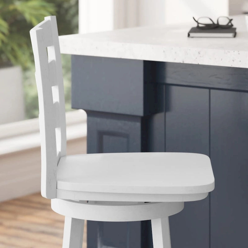 Tabouret de comptoir pivotant en bois à dossier échelle avec repose-pieds