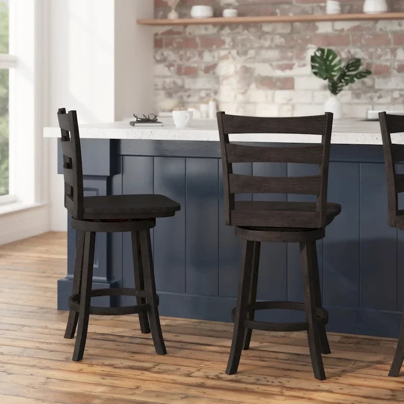 Tabouret de comptoir pivotant en bois à dossier échelle avec repose-pieds