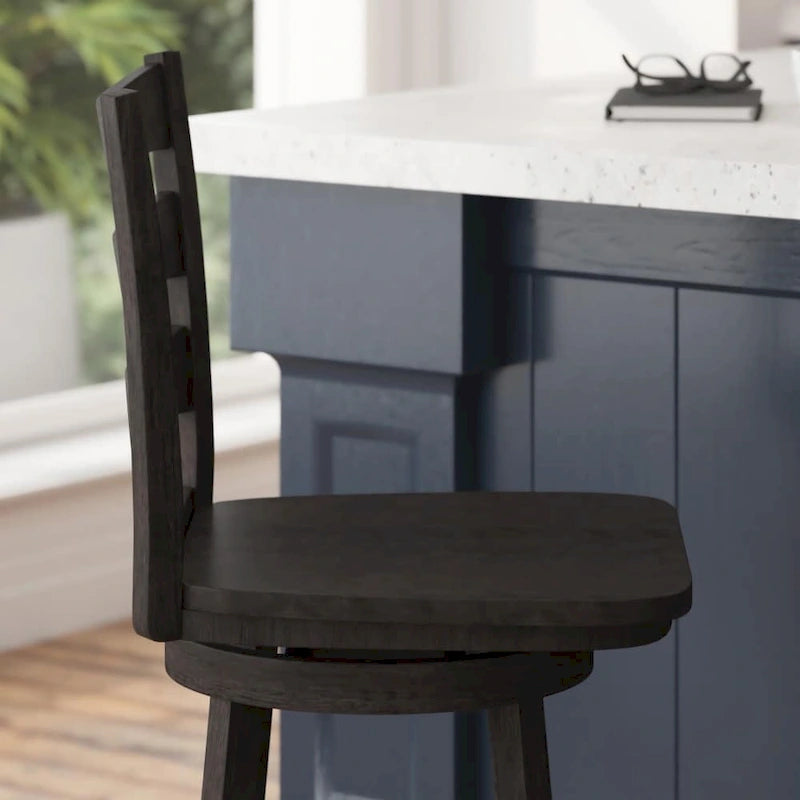 Tabouret de comptoir pivotant en bois à dossier échelle avec repose-pieds