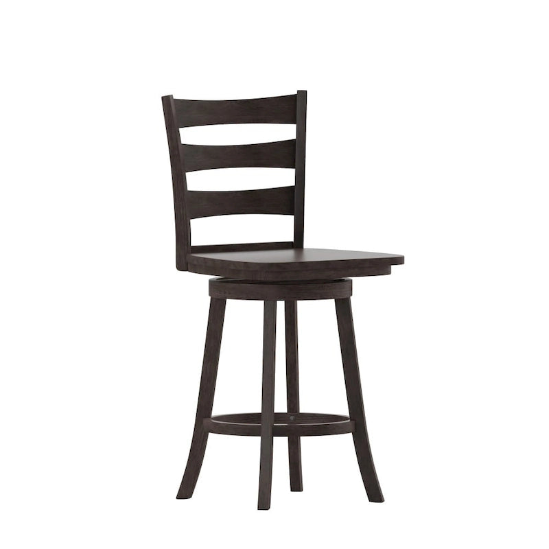 Tabouret de comptoir pivotant en bois à dossier échelle avec repose-pieds