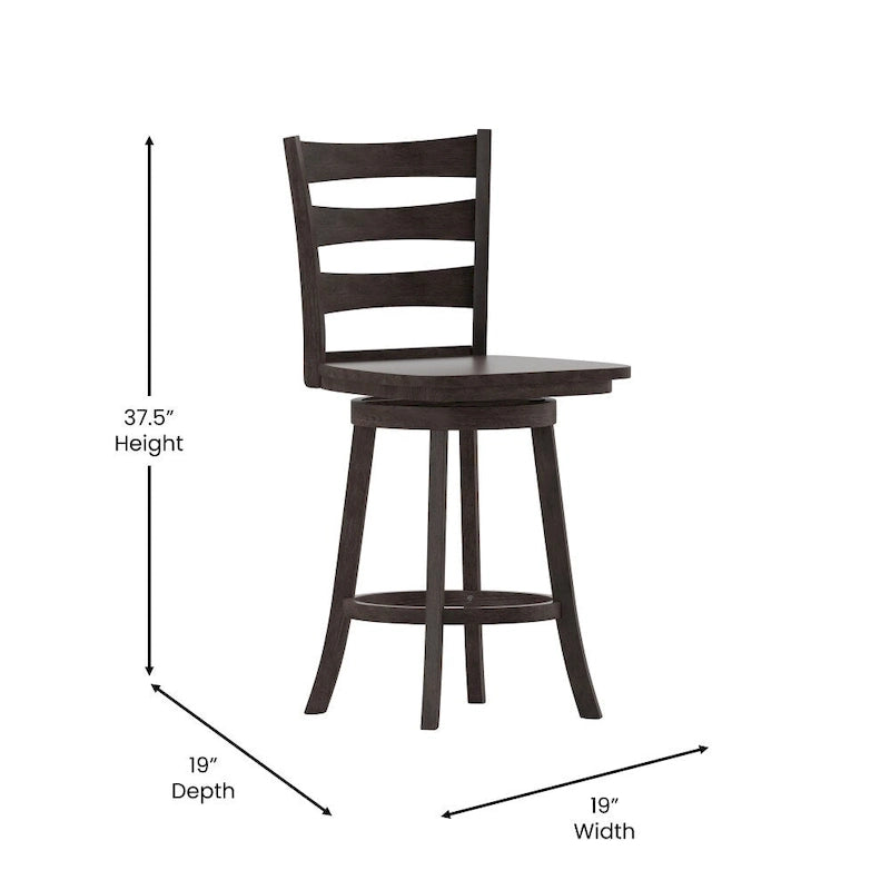 Tabouret de comptoir pivotant en bois à dossier échelle avec repose-pieds