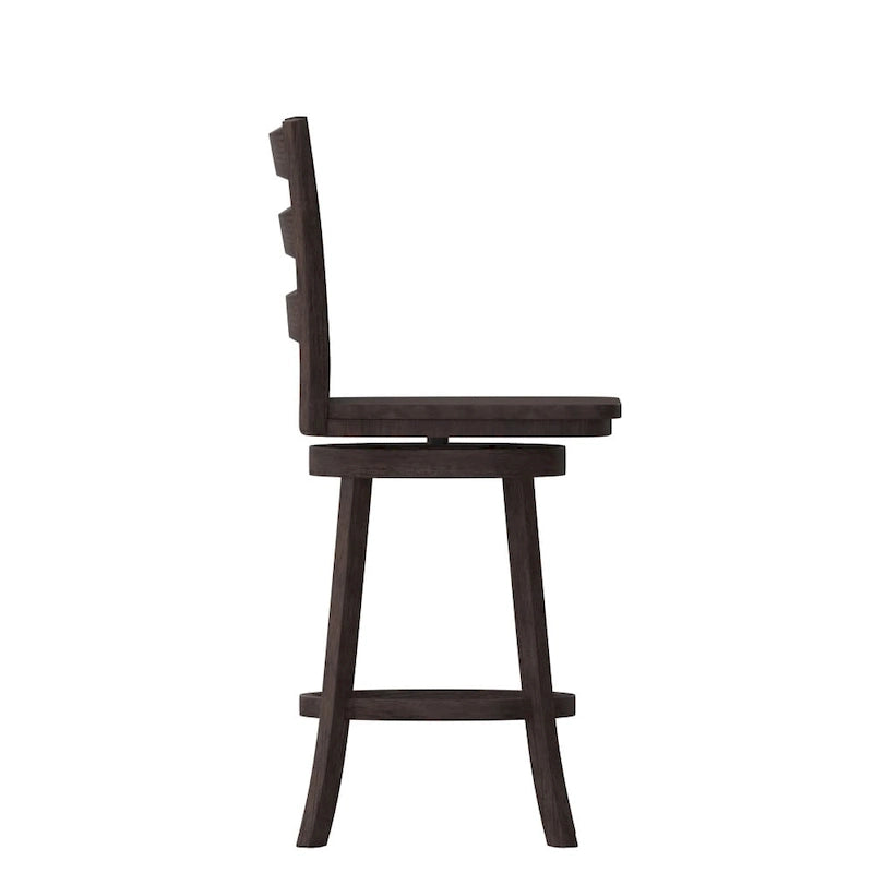 Tabouret de comptoir pivotant en bois à dossier échelle avec repose-pieds