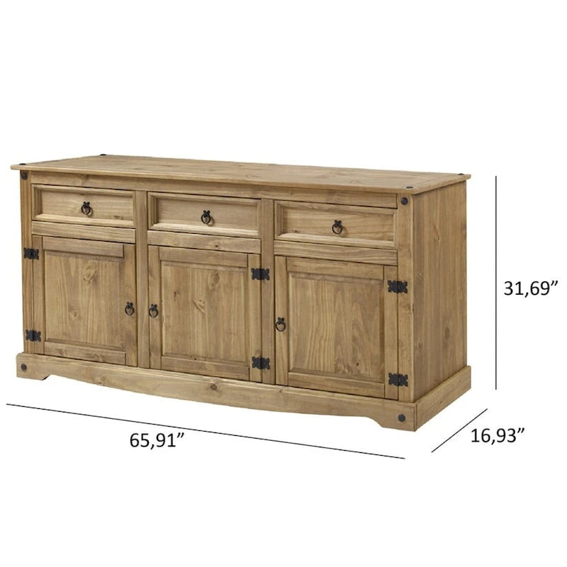 Buffet campagnard en bois de 65 po