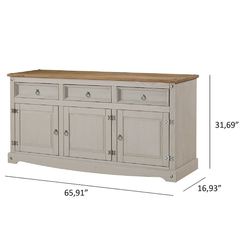 Buffet campagnard en bois de 65 po