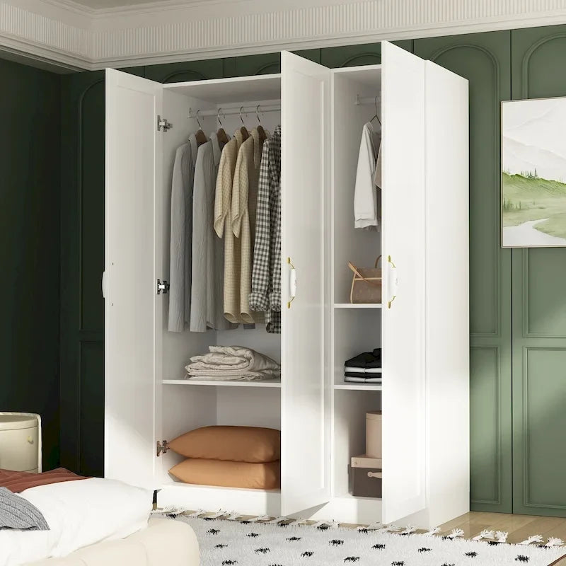Armoire Penderie Étagères Tringle Portes Meuble de Rangement pour Placard