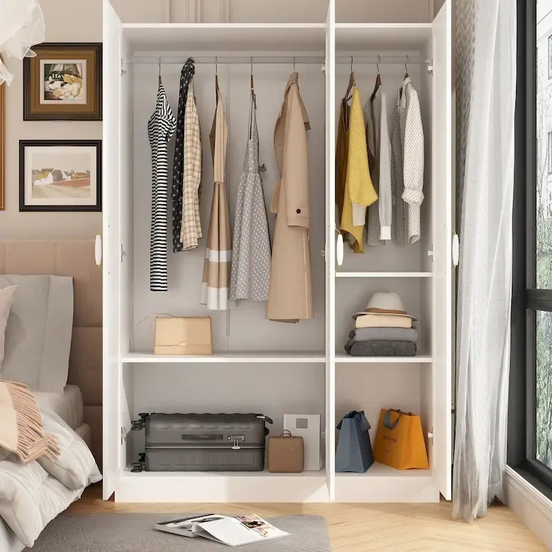 Armoire Penderie Étagères Tringle Portes Meuble de Rangement pour Placard