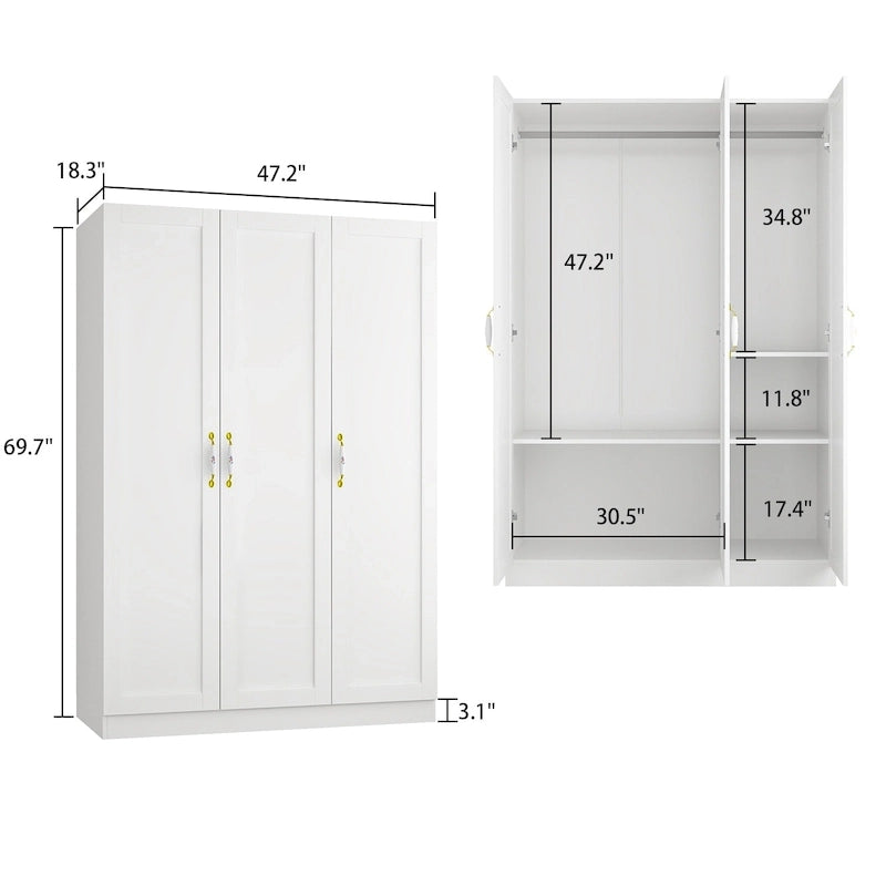 Armoire Penderie Étagères Tringle Portes Meuble de Rangement pour Placard