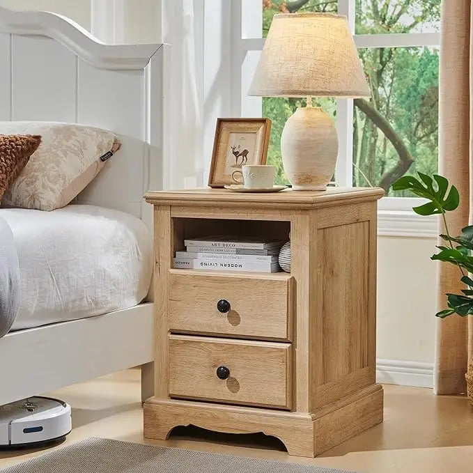 Table de chevet en bois vintage avec station de recharge, table d'appoint