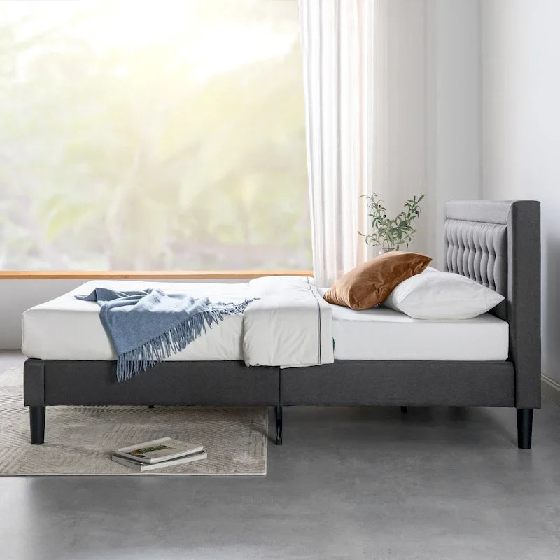 Cadre de lit plateforme capitonné gris foncé - California King