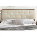 Glendale Traditional Beige Fabric Button Tufted Queen Size Walnut Wooden Headboard
