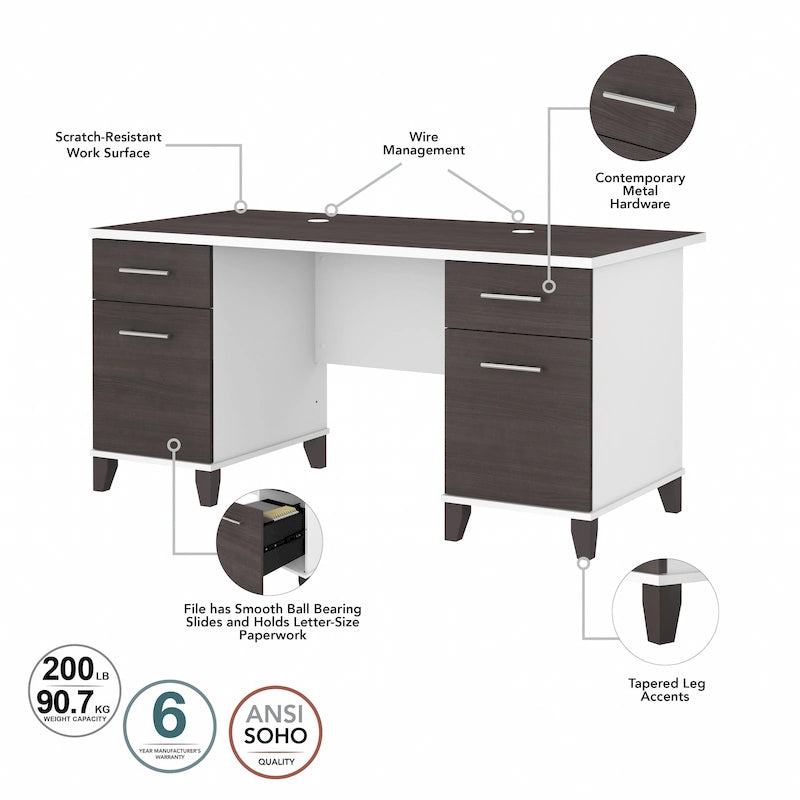 Bureau d'ordinateur avec tiroirs