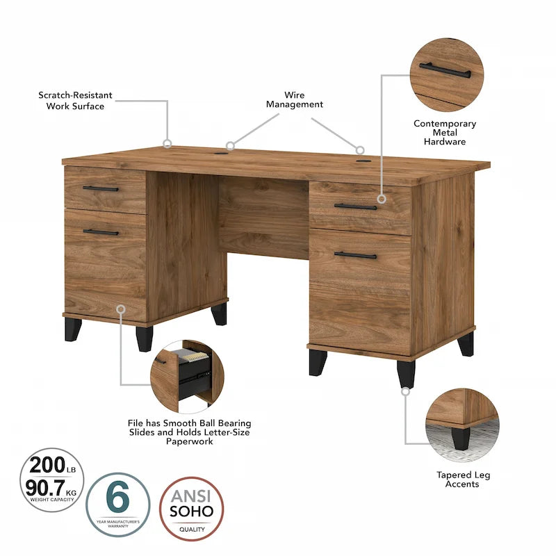 Bureau d'ordinateur avec tiroirs