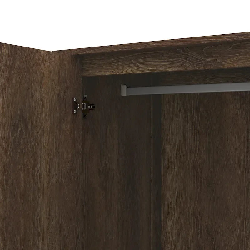 Armoire penderie double battant en noyer vieilli rustique avec 1 tiroir