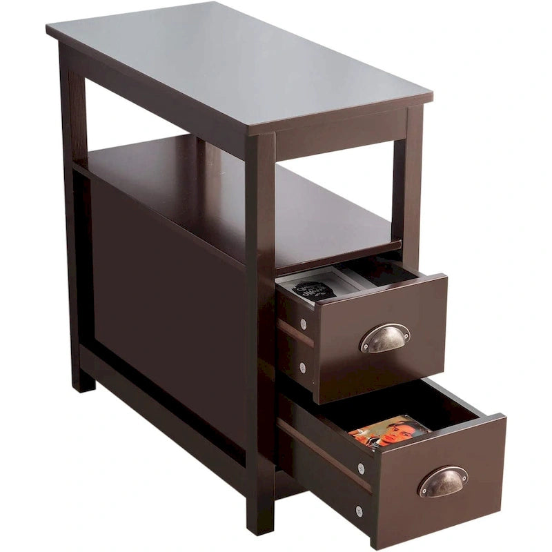 Table d'appoint de salon étroite rustique avec 2 tiroirs et 1 étagère ouverte pour petits espaces - N/A