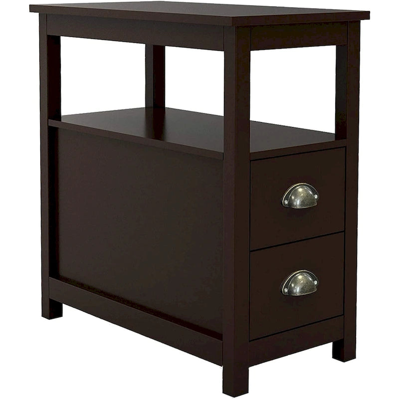 Table d'appoint de salon étroite rustique avec 2 tiroirs et 1 étagère ouverte pour petits espaces - N/A
