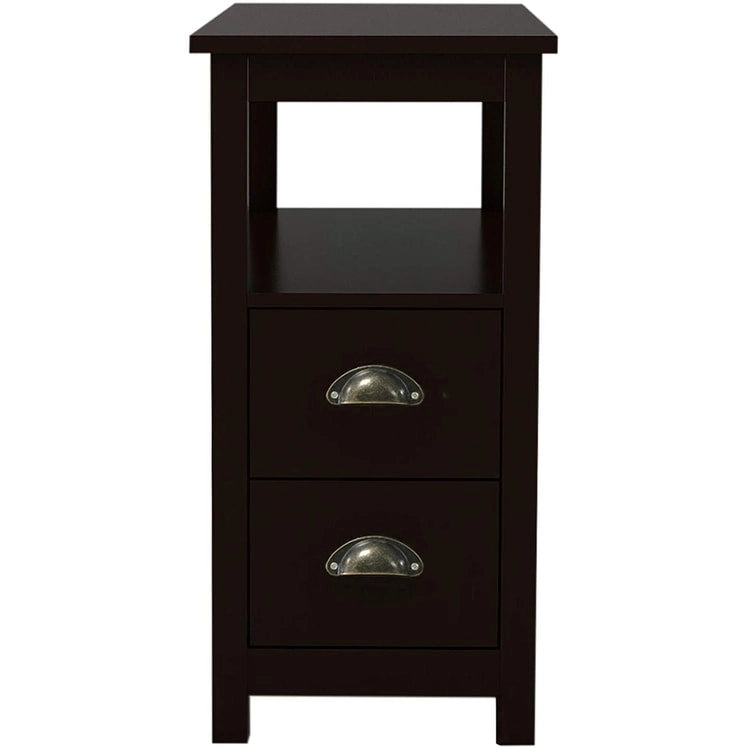 Table d'appoint de salon étroite rustique avec 2 tiroirs et 1 étagère ouverte pour petits espaces - N/A