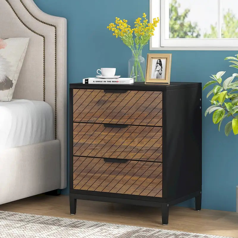 Tables de chevet avec tiroirs, Table de chevet moderne en bois clair pour chambres à coucher