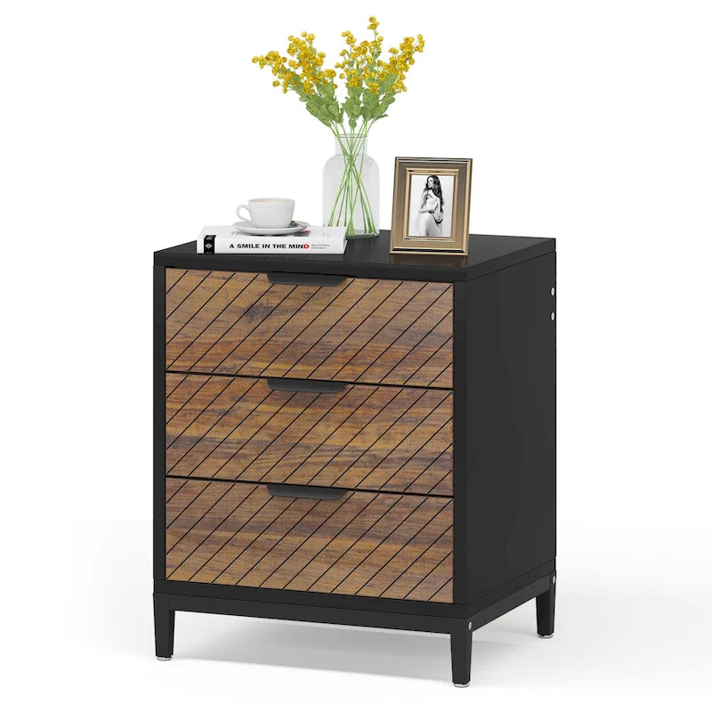 Tables de chevet avec tiroirs, Table de chevet moderne en bois clair pour chambres à coucher