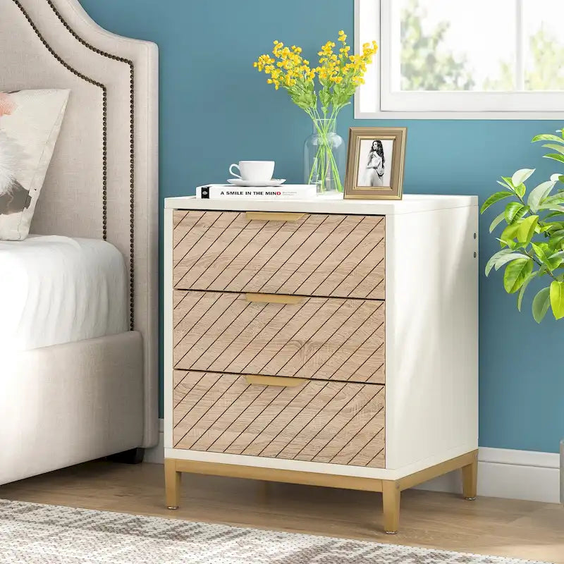 Tables de chevet avec tiroirs, Table de chevet moderne en bois clair pour chambres à coucher