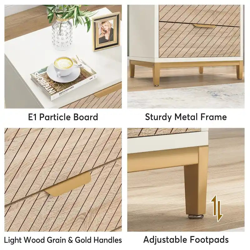 Tables de chevet avec tiroirs, Table de chevet moderne en bois clair pour chambres à coucher