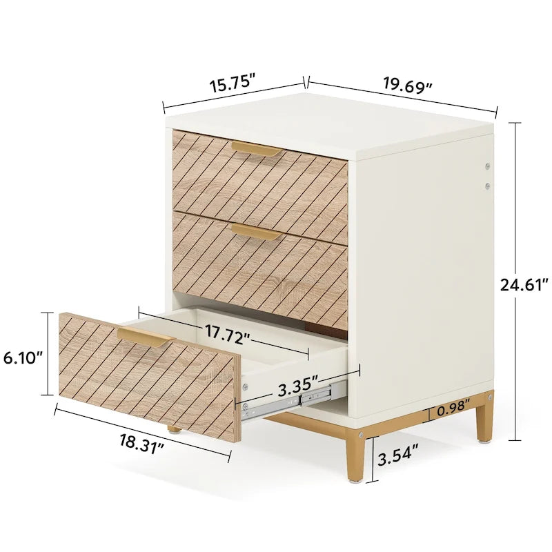 Tables de chevet avec tiroirs, Table de chevet moderne en bois clair pour chambres à coucher
