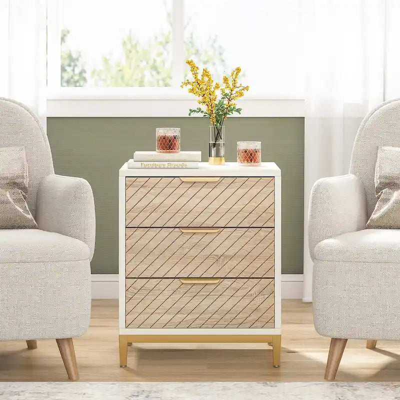 Tables de chevet avec tiroirs, Table de chevet moderne en bois clair pour chambres à coucher