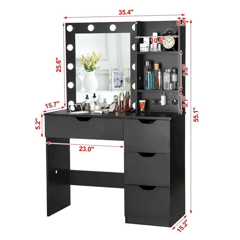 Coiffeuse blanche avec miroir et lumières - 15,2P x 35,4L x 55,1H