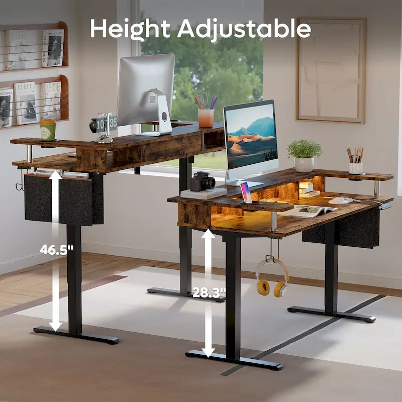 Bureau électrique debout à hauteur réglable avec rangement et support d'écran