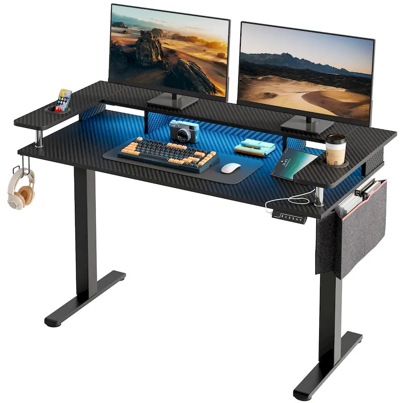 Bureau électrique debout à hauteur réglable avec rangement et support d'écran