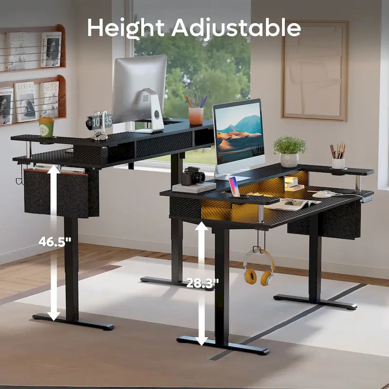 Bureau électrique debout à hauteur réglable avec rangement et support d'écran
