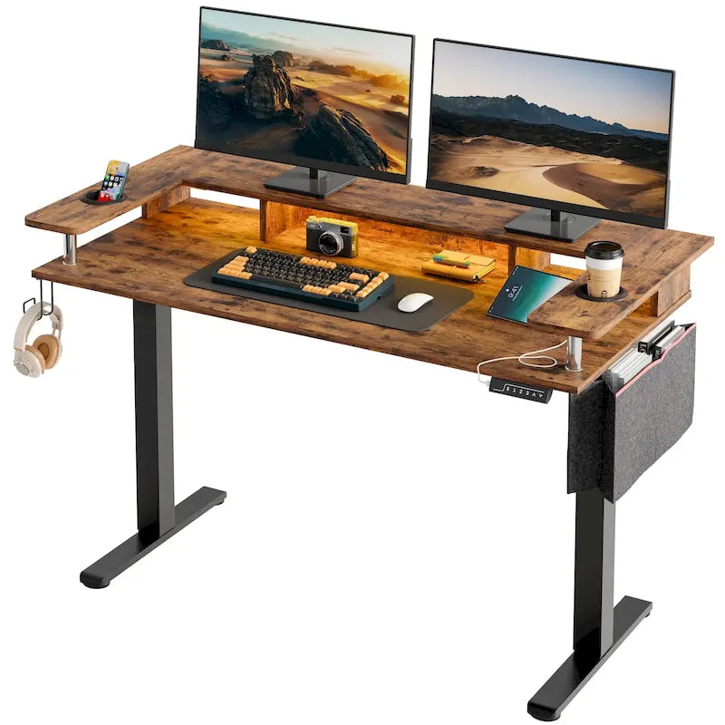 Bureau électrique debout à hauteur réglable avec rangement et support d'écran
