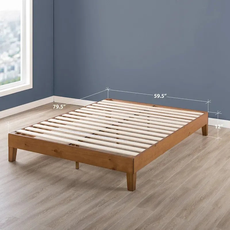 Cadre de lit plateforme grand en bois massif 12 pouces