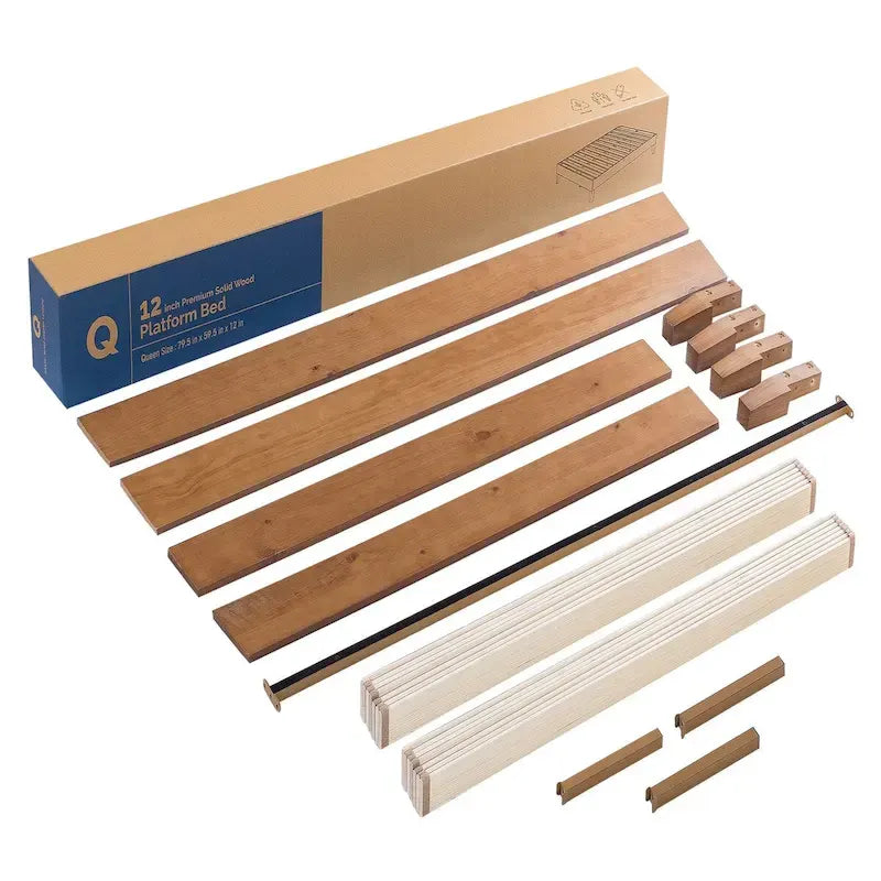 Cadre de lit plateforme grand en bois massif 12 pouces