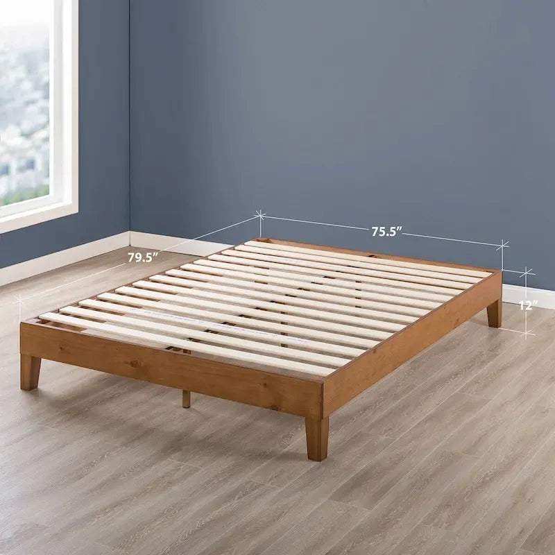 Cadre de lit plateforme grand en bois massif 12 pouces